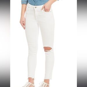 Levi's 721 White High Rise Destructed Frayed Ankle Skinny Jeans